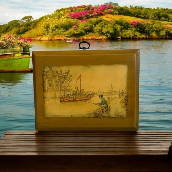 Rare Vintage Picture Frame MARCY LAWSON  Fisherman Village Decoupage Wood Frame - Picture 1 of 6